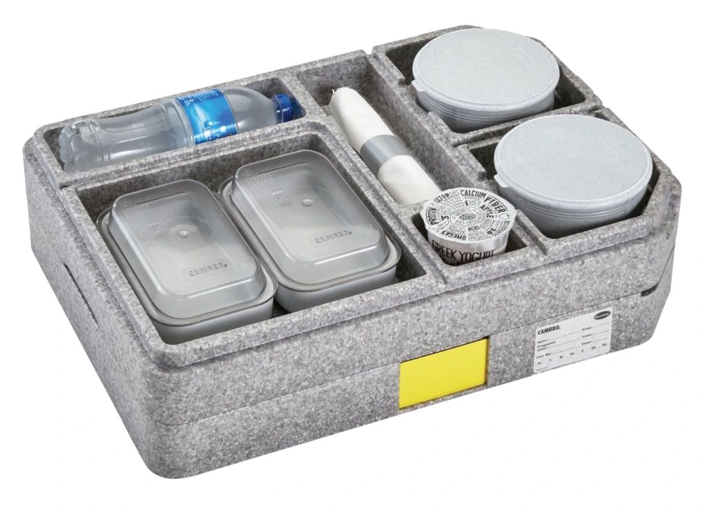 Cambro tablotherm cam gobox pudełko na posiłki z porcelanową zastawą stołową