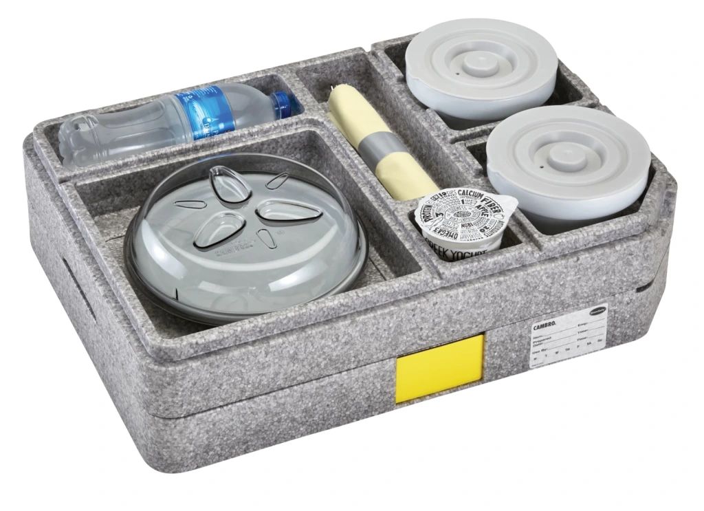 Cambro tablotherm cam gobox pudełko na posiłki do dostawy - z porcelanową zastawą stołową