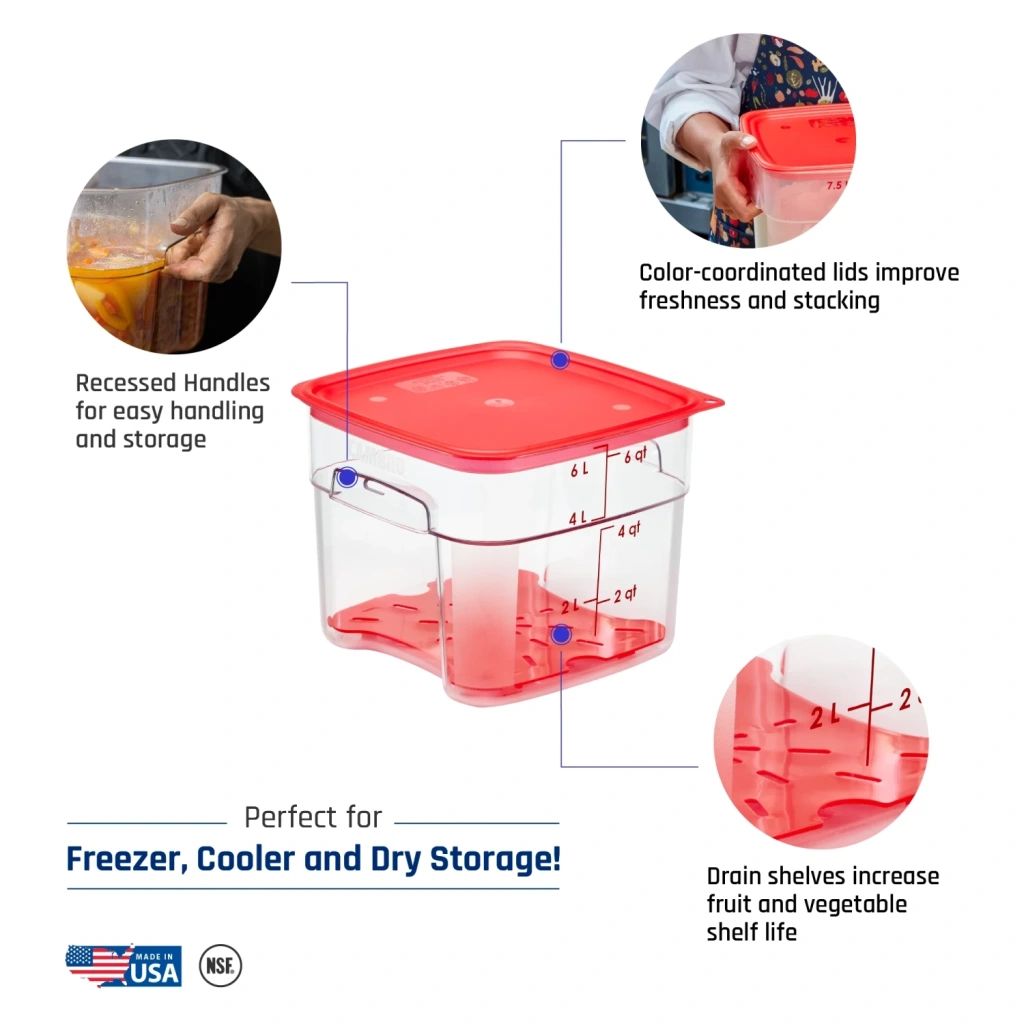 Cambro Contenants de stockage d'aliments FreshPro de 6 pintes et 57 litres Camsquares Camwear - transparents (135)